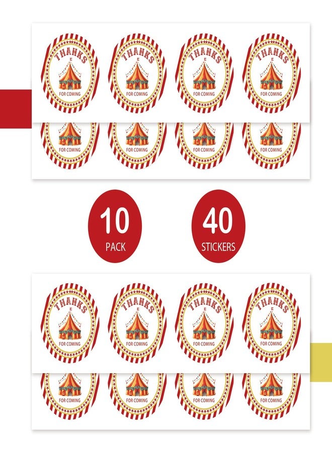 FORSHEEP 40pcs Carnival Thank You Stickers, Circus Party Round Stickers, Circus Tent Gift Labels for Birthday/Carnival Themed Party Favors - Image 3